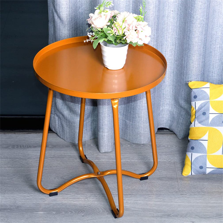 Levi Beer Round Coffee Table,Patio Side Table Outdoor, Small Metal End